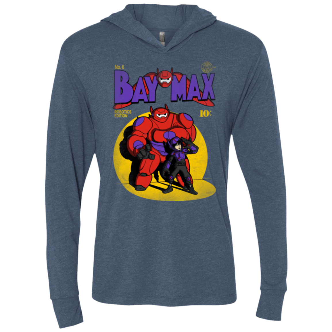 T-Shirts Indigo / X-Small Baymax Number 9 Triblend Long Sleeve Hoodie Tee