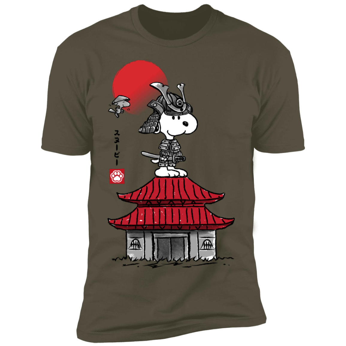 T-Shirts Military Green / S Beagle Samurai sumi-e Men's Premium T-Shirt