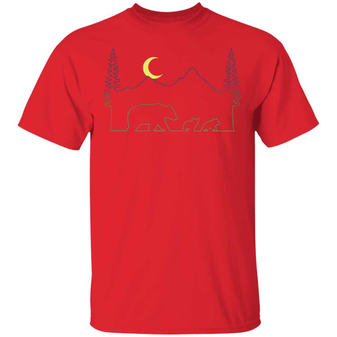 T-Shirts Red / S Bear Cub Line Art T-Shirt