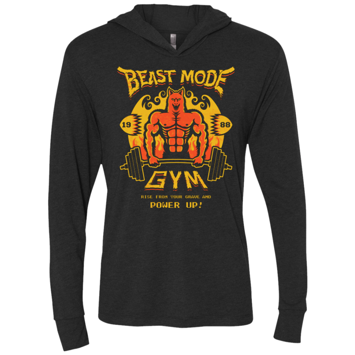 T-Shirts Vintage Black / X-Small Beast Mode Gym Triblend Long Sleeve Hoodie Tee