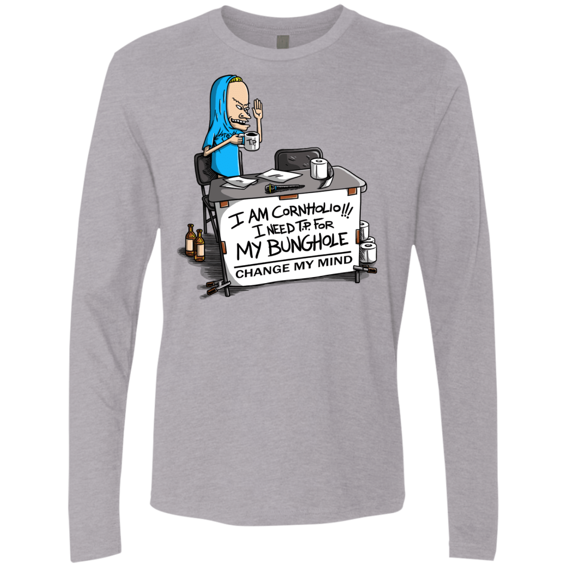 T-Shirts Heather Grey / S Beavis Change My Mind Men's Premium Long Sleeve