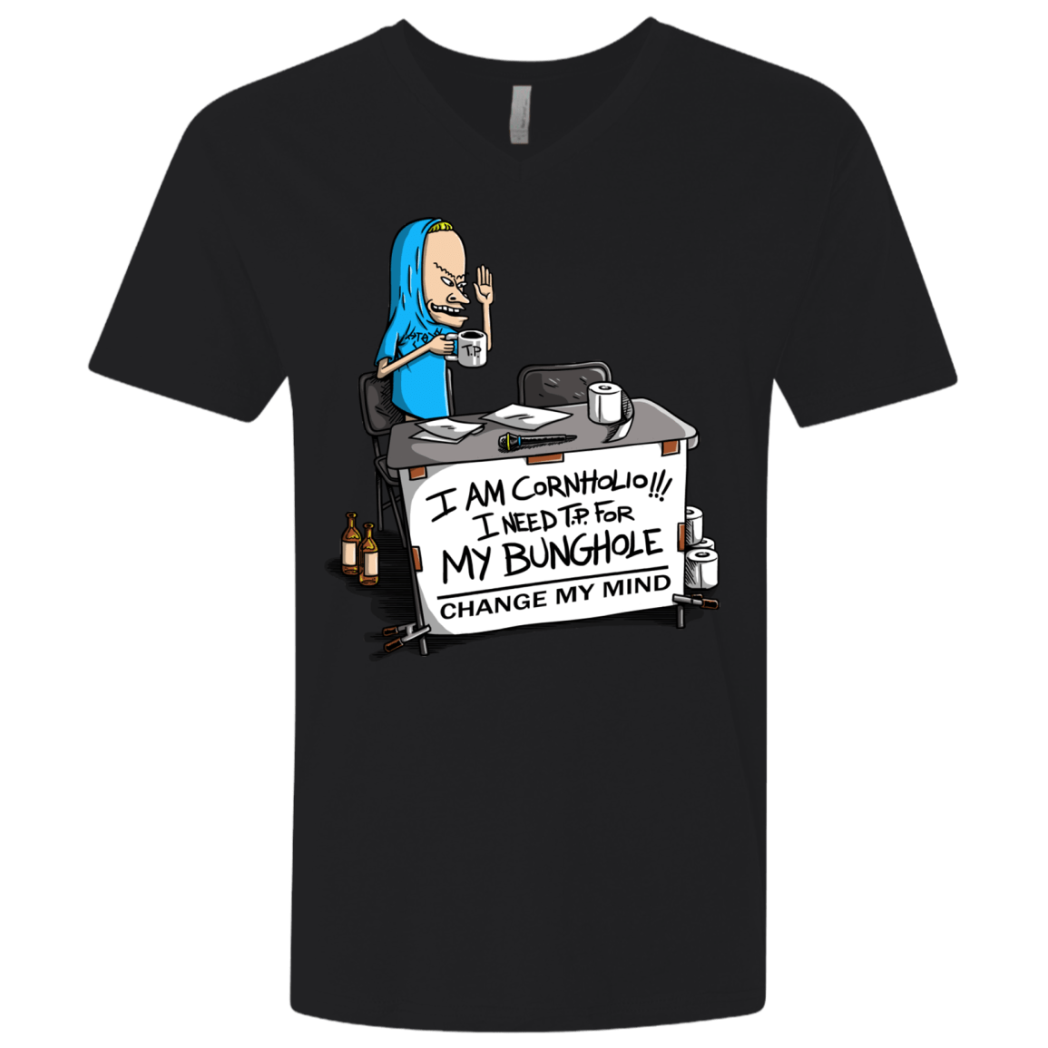 T-Shirts Black / X-Small Beavis Change My Mind Men's Premium V-Neck