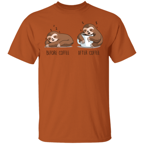 T-Shirts Texas Orange / S Before After Coffee Sloth T-Shirt