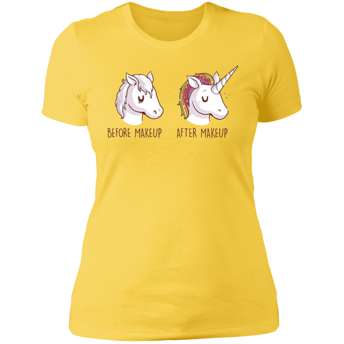 T-Shirts Vibrant Yellow / S Before After Makeup Unicorn Women's Premium T-Shirt