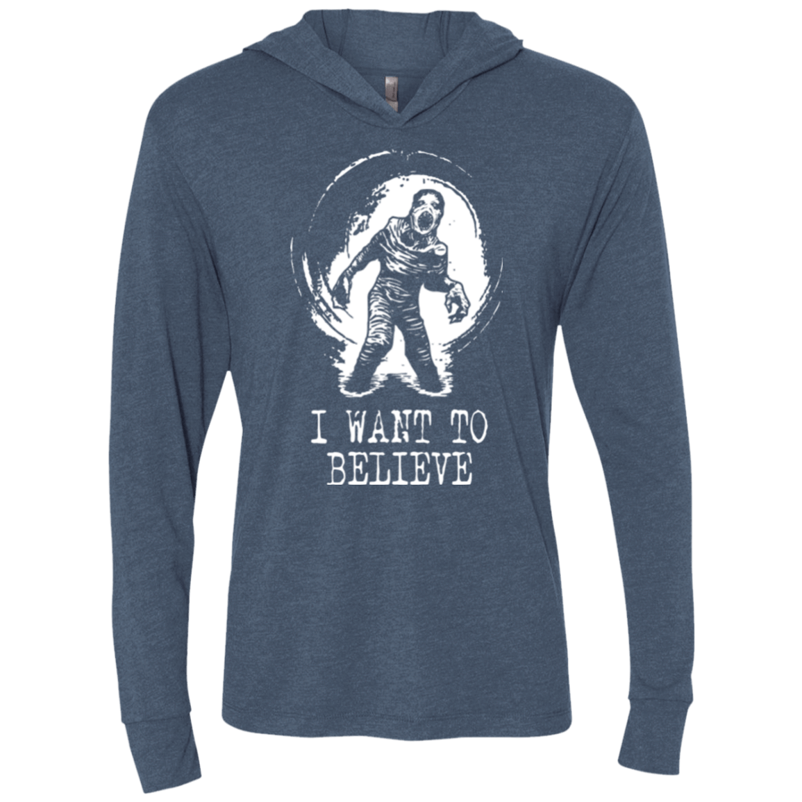 T-Shirts Indigo / X-Small Believe in Flukeman Triblend Long Sleeve Hoodie Tee