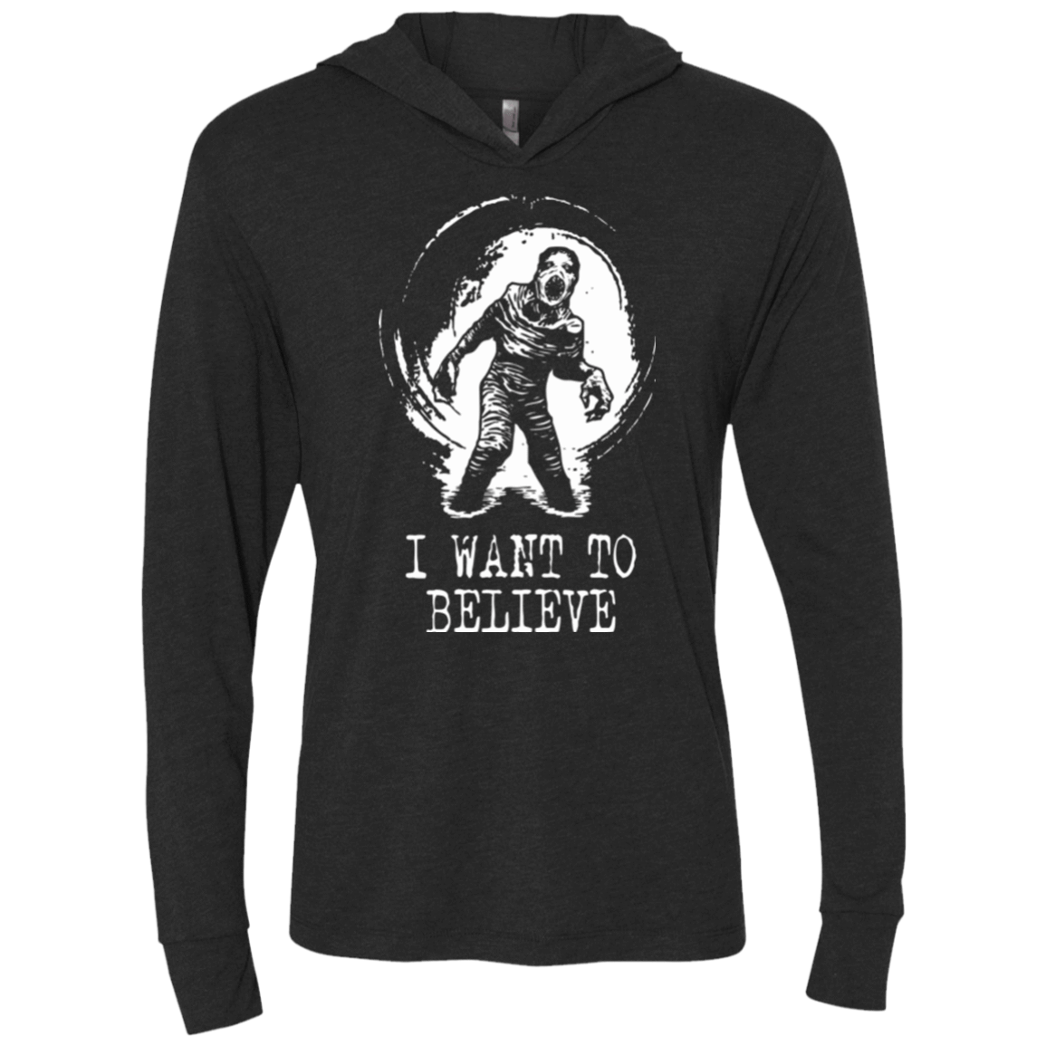 T-Shirts Vintage Black / X-Small Believe in Flukeman Triblend Long Sleeve Hoodie Tee
