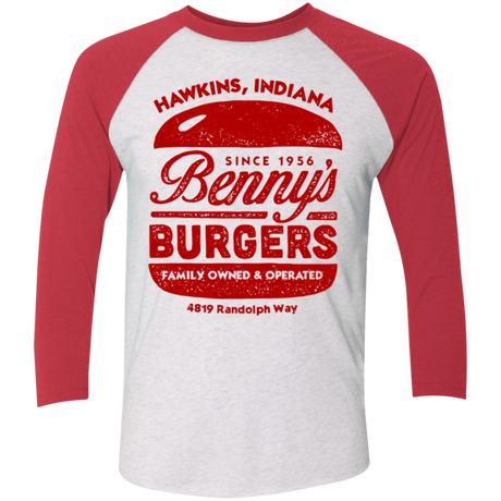 T-Shirts Heather White/Vintage Red / X-Small Benny's Burgers Triblend 3/4 Sleeve