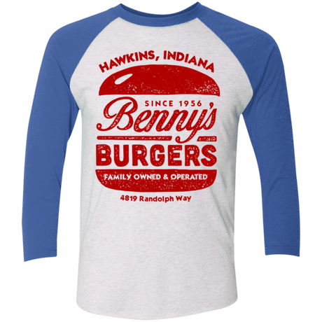 T-Shirts Heather White/Vintage Royal / X-Small Benny's Burgers Triblend 3/4 Sleeve