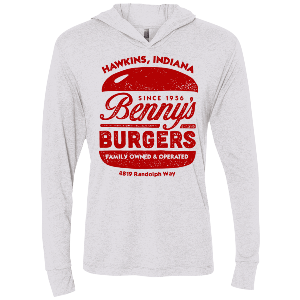 T-Shirts Heather White / X-Small Benny's Burgers Triblend Long Sleeve Hoodie Tee