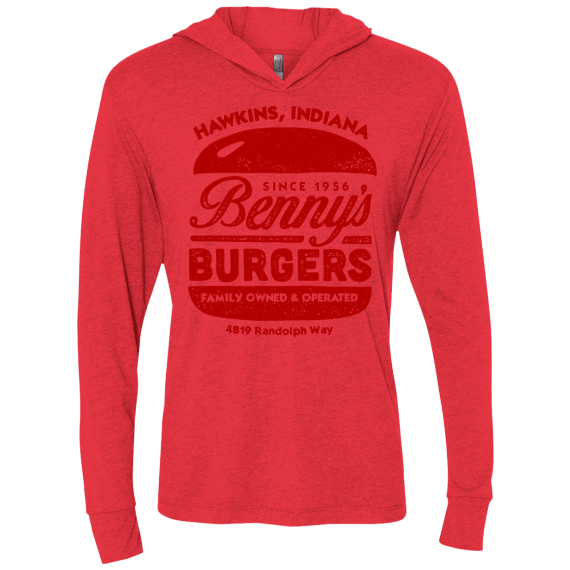 T-Shirts Vintage Red / X-Small Benny's Burgers Triblend Long Sleeve Hoodie Tee
