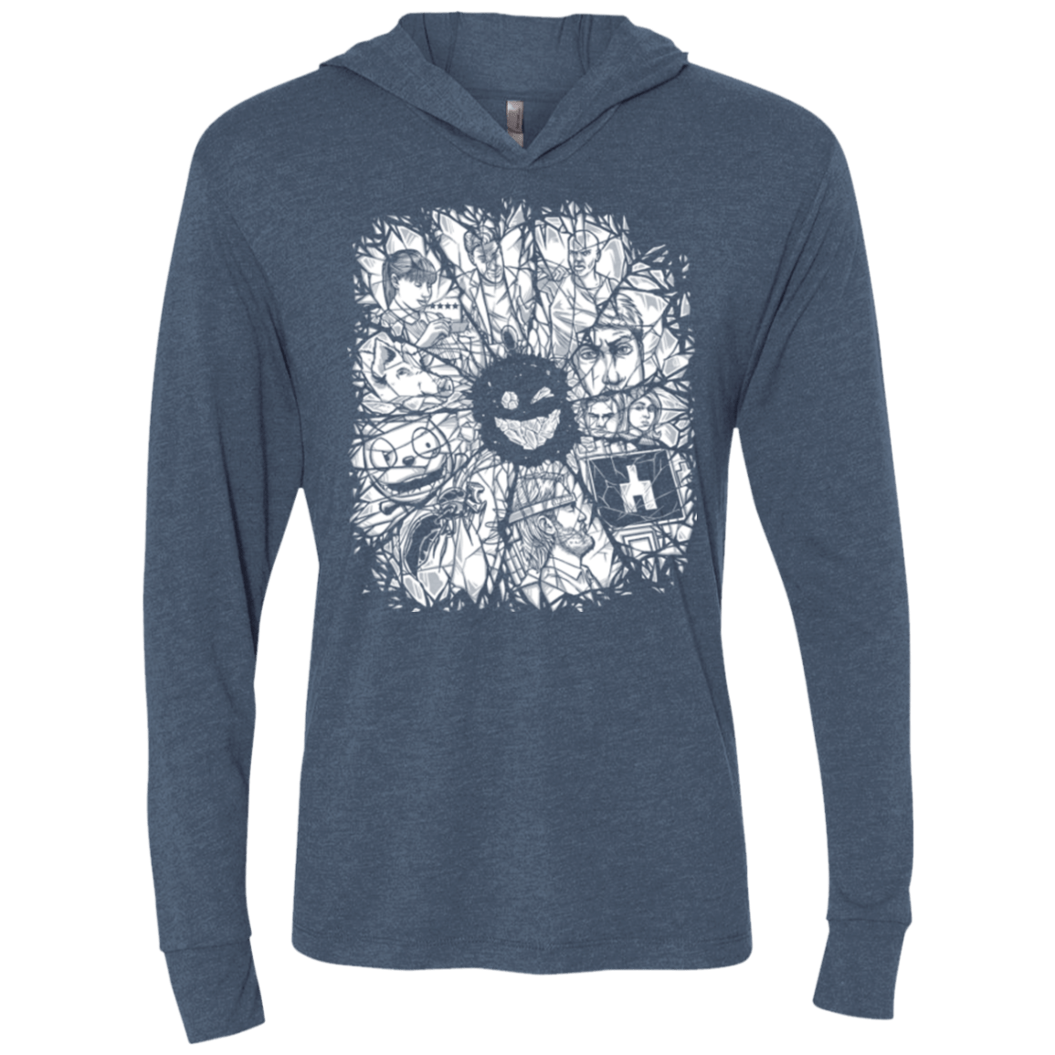 T-Shirts Indigo / X-Small Black Mirror Triblend Long Sleeve Hoodie Tee