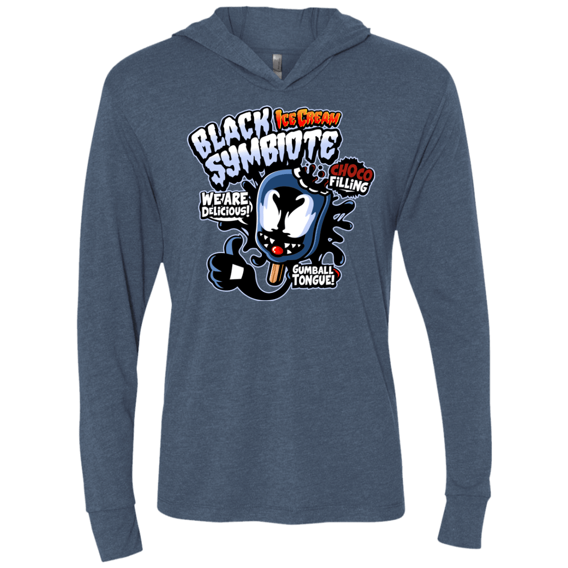 T-Shirts Indigo / X-Small Black Symbiote Ice Cream Triblend Long Sleeve Hoodie Tee