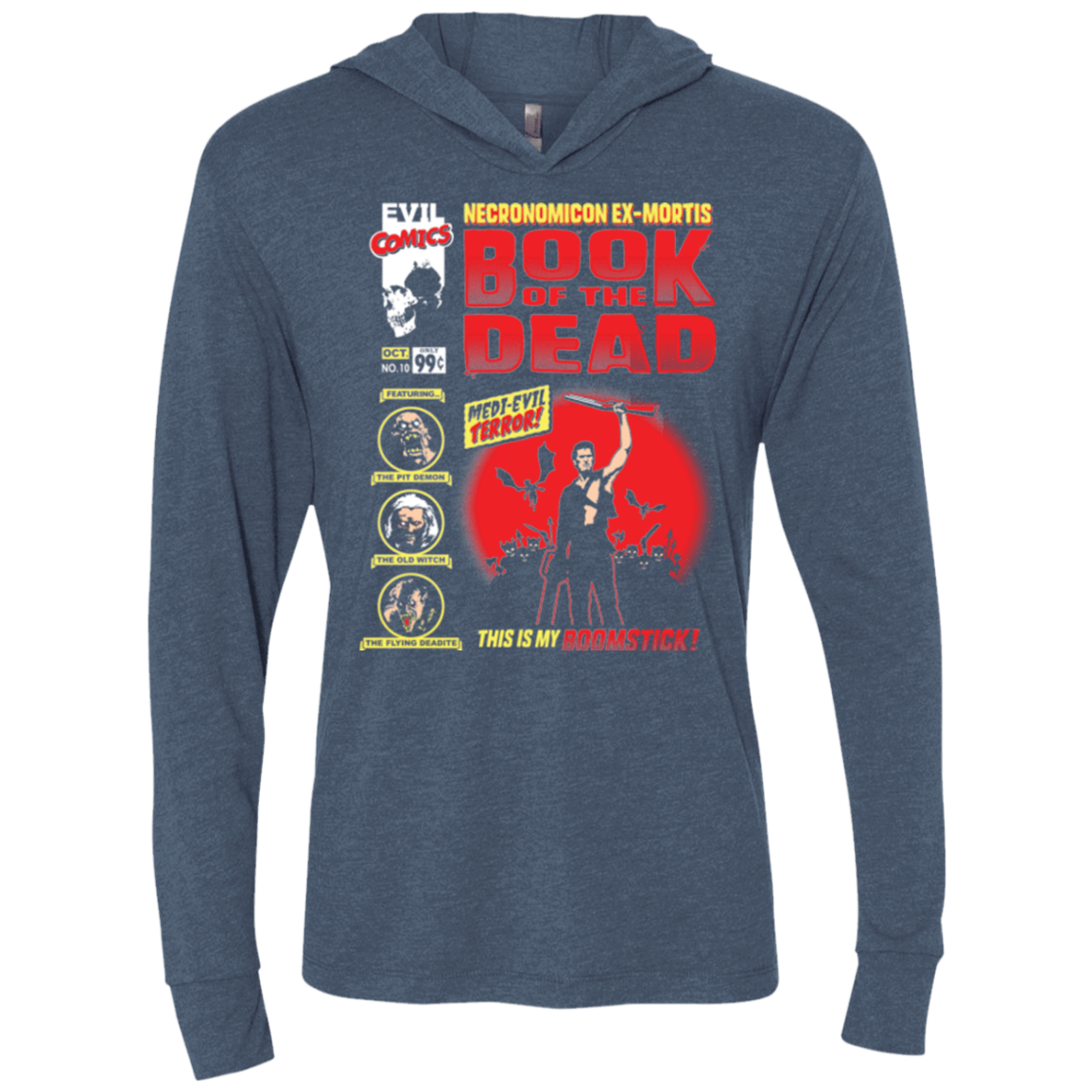T-Shirts Indigo / X-Small Book Of The Dead Triblend Long Sleeve Hoodie Tee