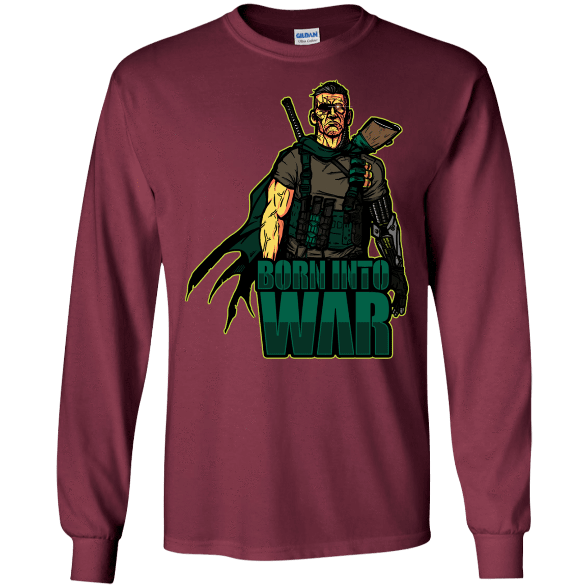 T-Shirts Maroon / S Born Into War Men's Long Sleeve T-Shirt