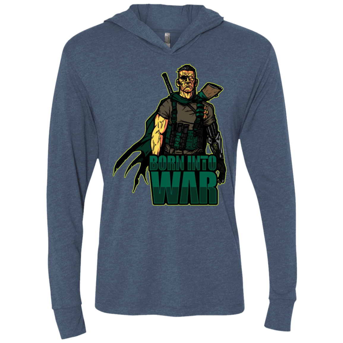 T-Shirts Indigo / X-Small Born Into War Triblend Long Sleeve Hoodie Tee