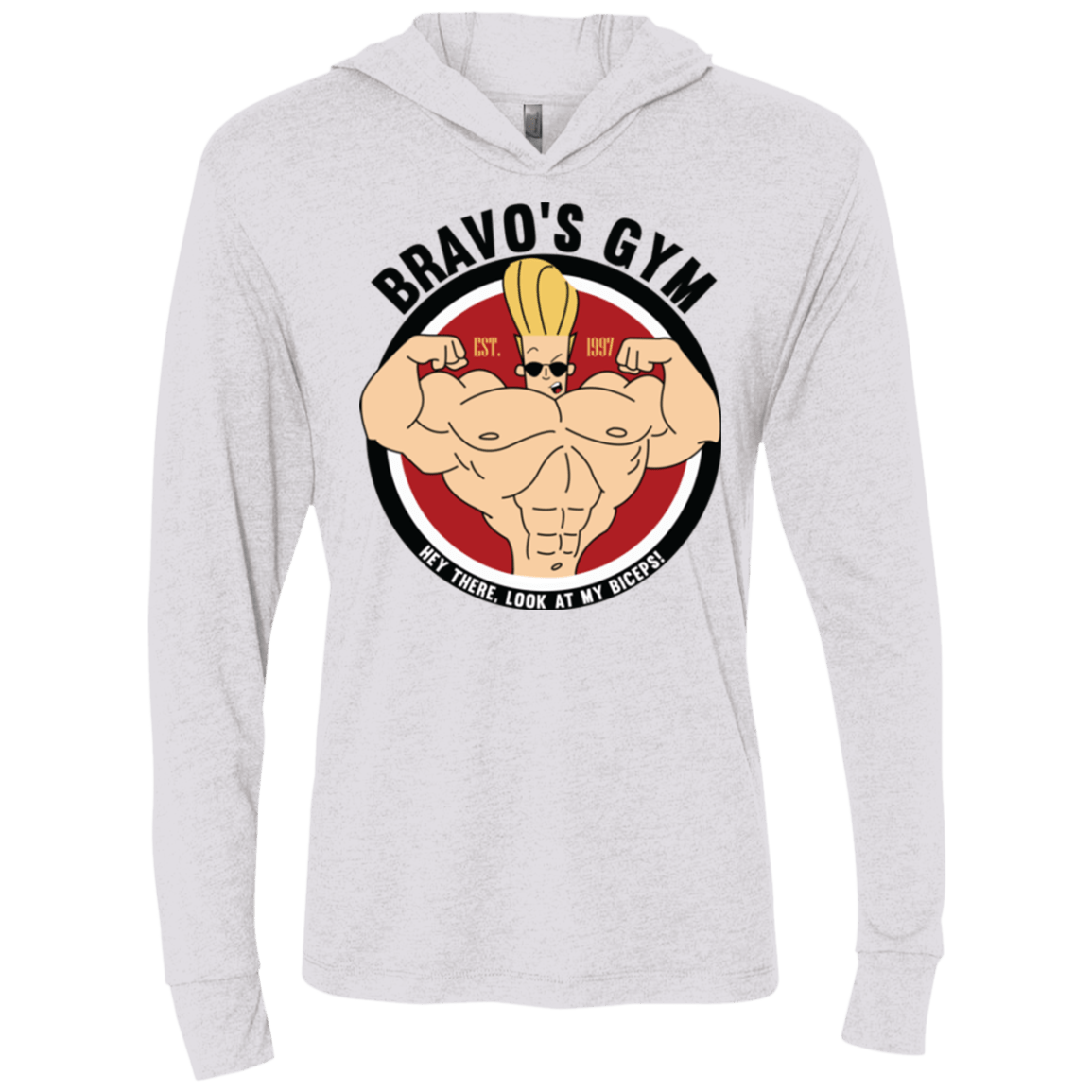 T-Shirts Heather White / X-Small Bravo's Gym Triblend Long Sleeve Hoodie Tee