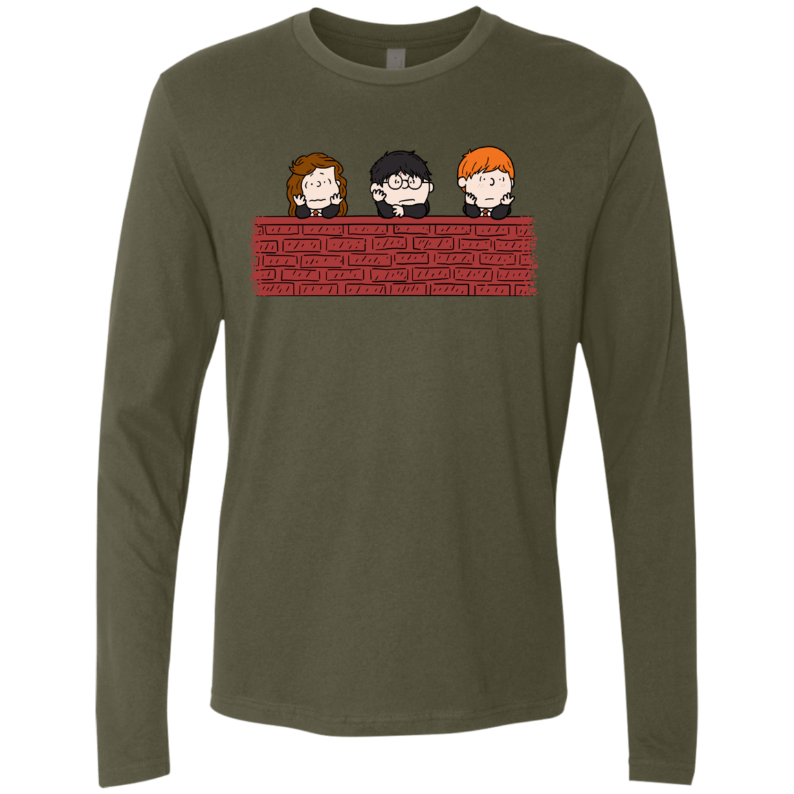 T-Shirts Military Green / S Brick Wall Men's Premium Long Sleeve