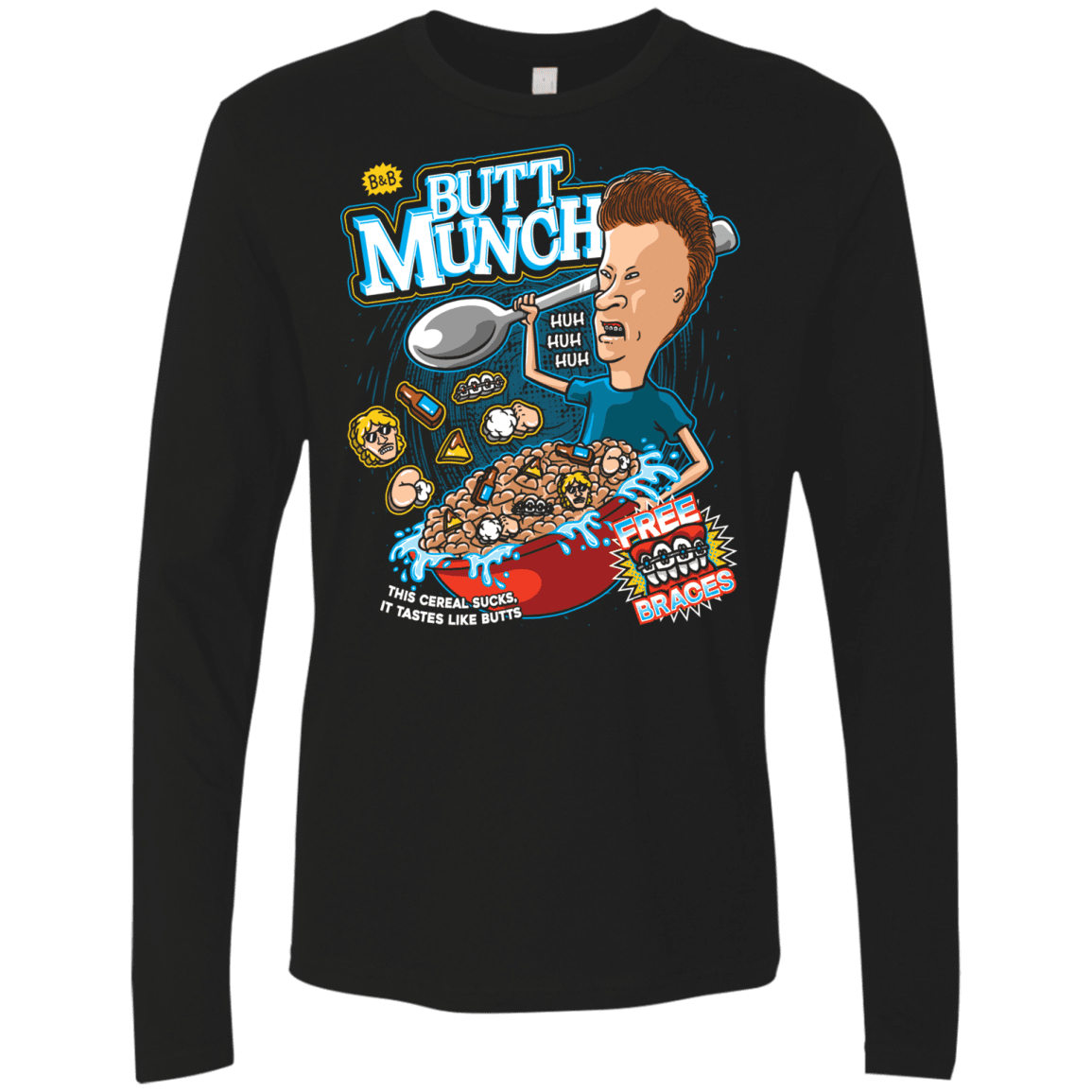 T-Shirts Black / S Buttmunch Cereal Men's Premium Long Sleeve
