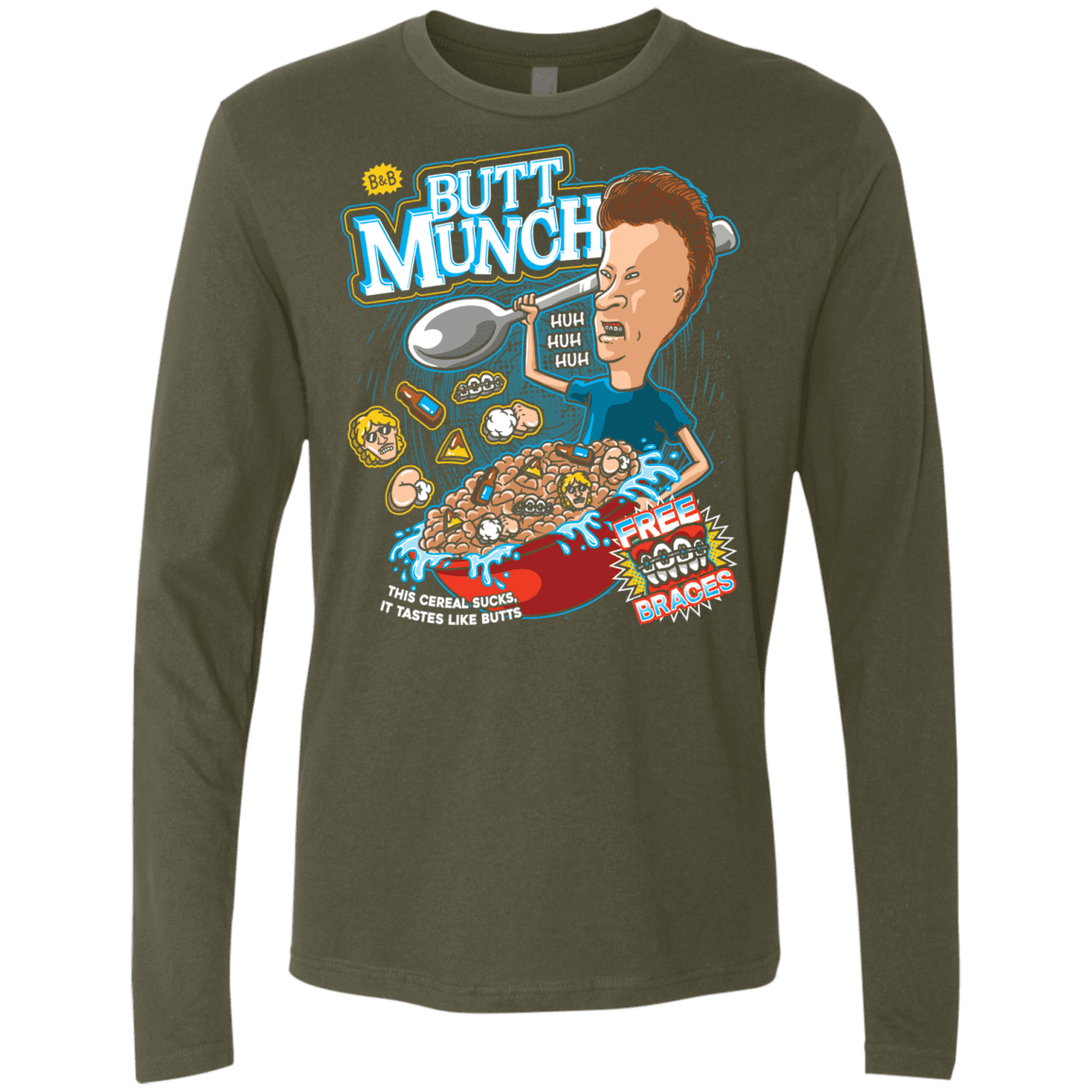 T-Shirts Military Green / S Buttmunch Cereal Men's Premium Long Sleeve