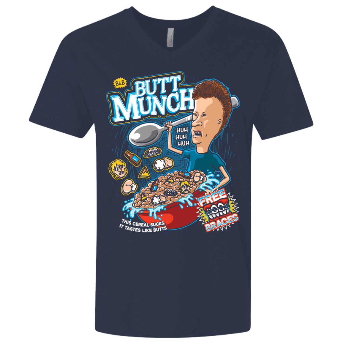 T-Shirts Midnight Navy / X-Small Buttmunch Cereal Men's Premium V-Neck