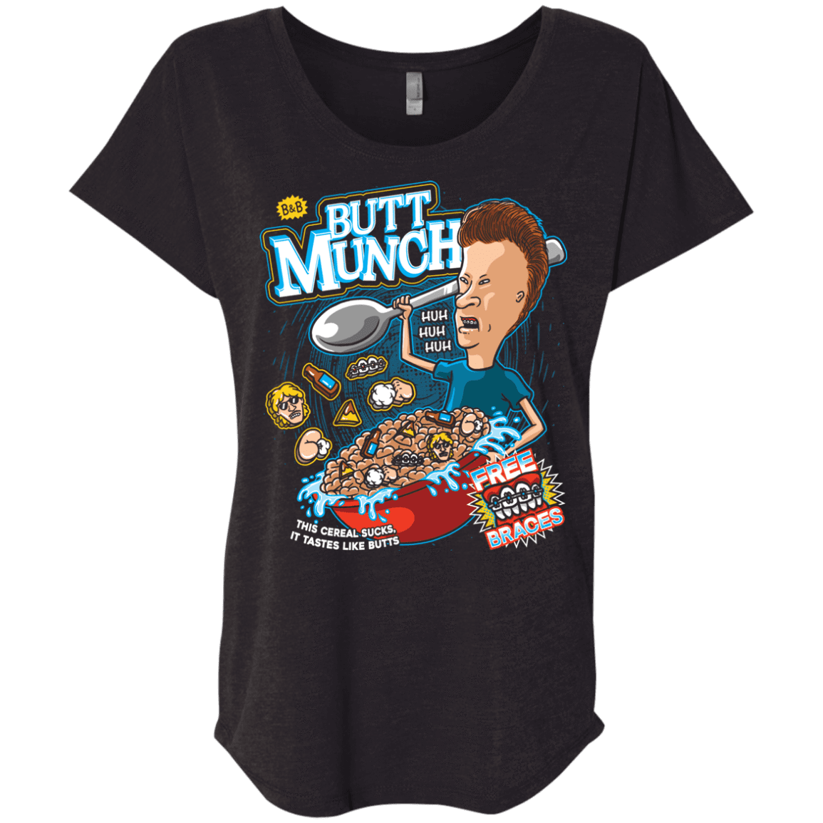 T-Shirts Vintage Black / X-Small Buttmunch Cereal Triblend Dolman Sleeve