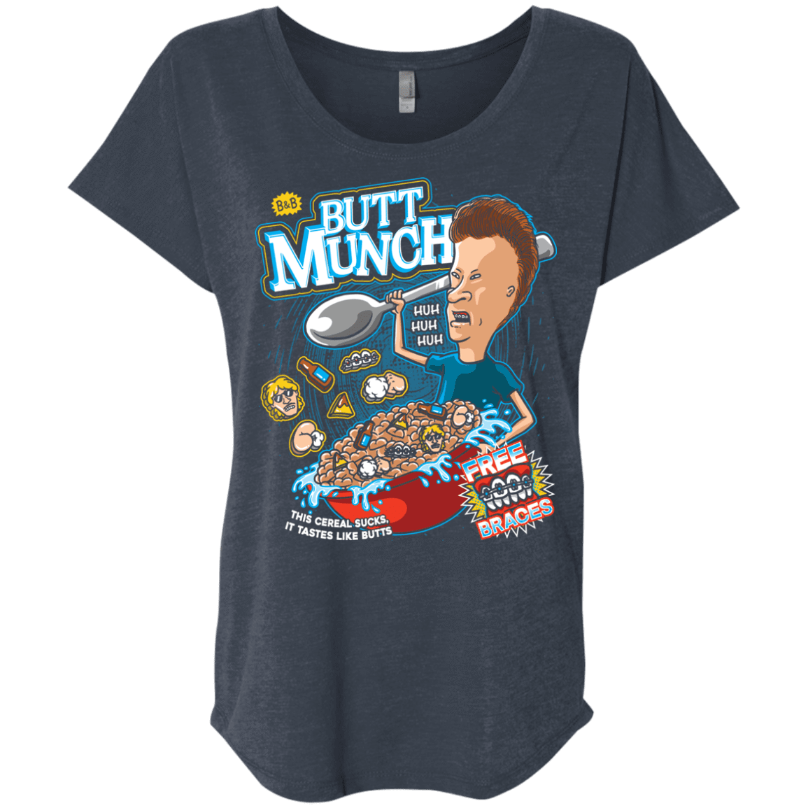 T-Shirts Vintage Navy / X-Small Buttmunch Cereal Triblend Dolman Sleeve