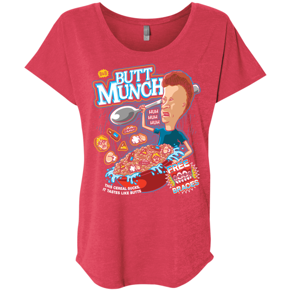 T-Shirts Vintage Red / X-Small Buttmunch Cereal Triblend Dolman Sleeve