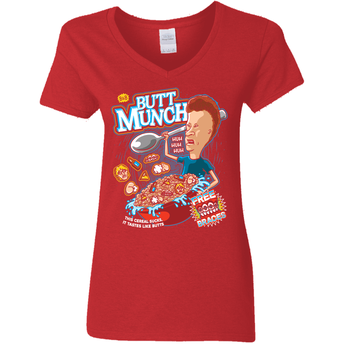T-Shirts Red / S Buttmunch Cereal Women's V-Neck T-Shirt