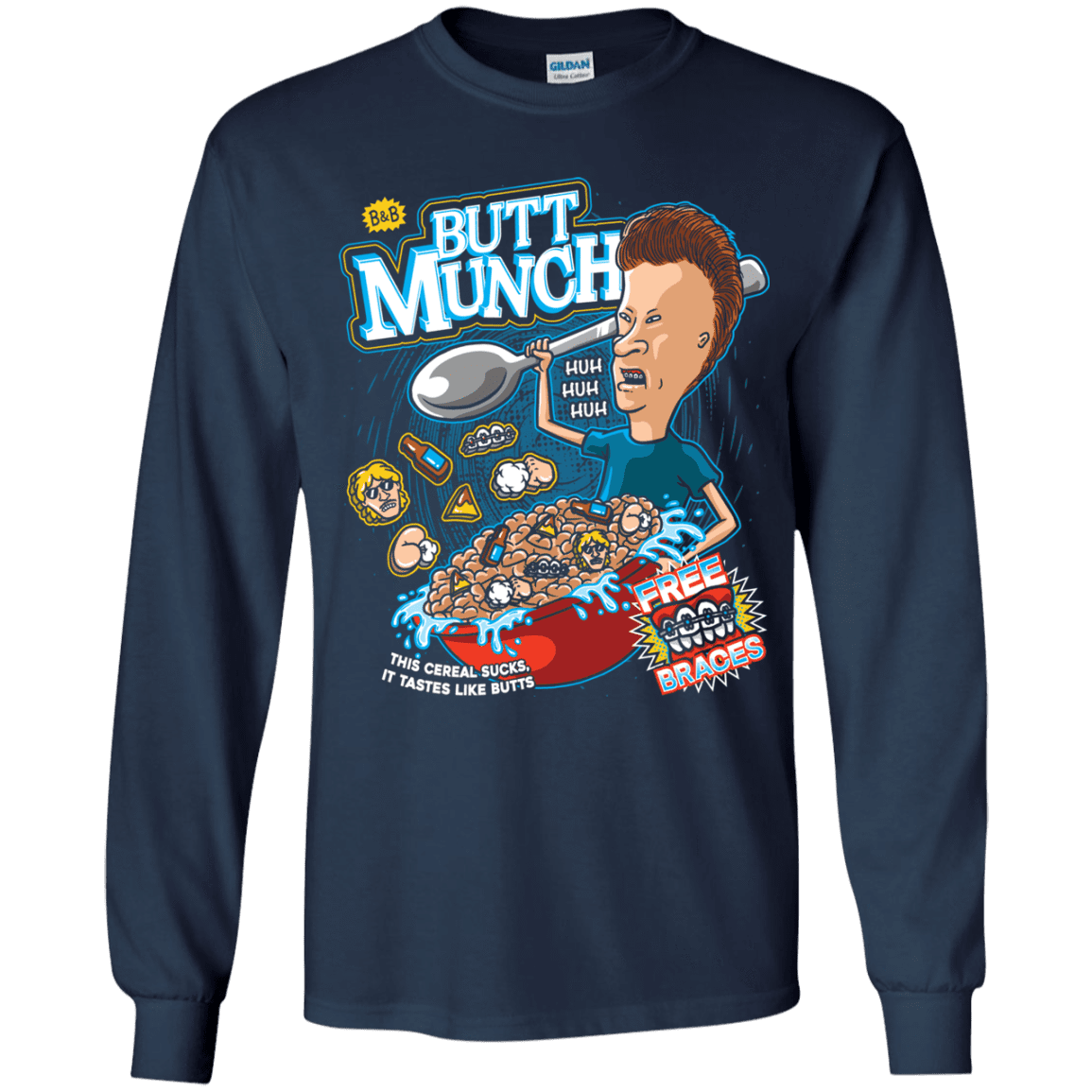 T-Shirts Navy / YS Buttmunch Cereal Youth Long Sleeve T-Shirt