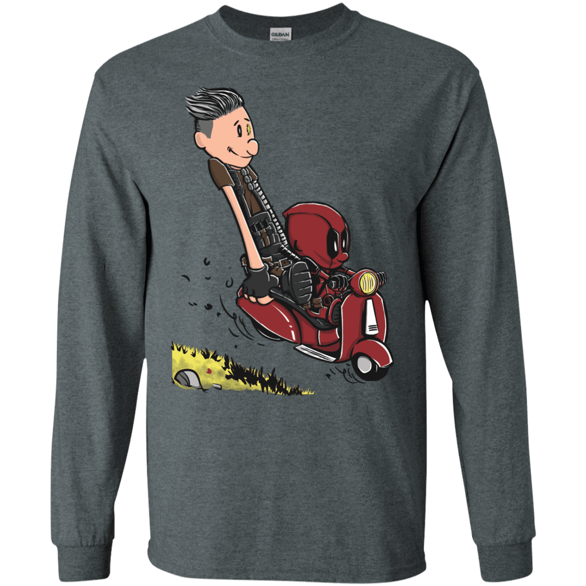 T-Shirts Dark Heather / S Calvin & Deadpool Men's Long Sleeve T-Shirt