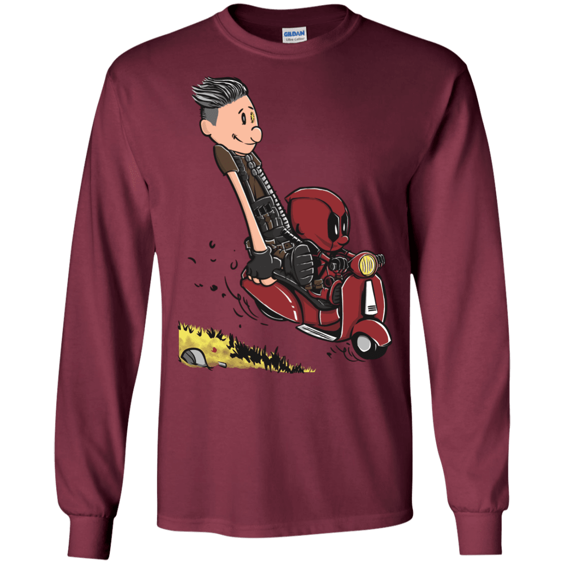T-Shirts Maroon / S Calvin & Deadpool Men's Long Sleeve T-Shirt