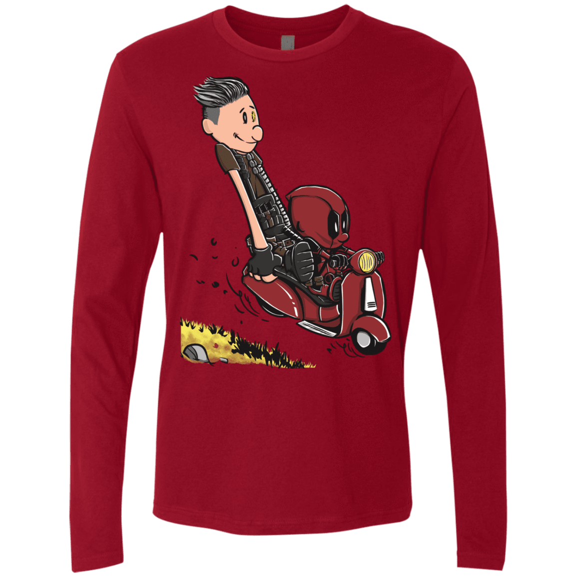 T-Shirts Cardinal / S Calvin & Deadpool Men's Premium Long Sleeve