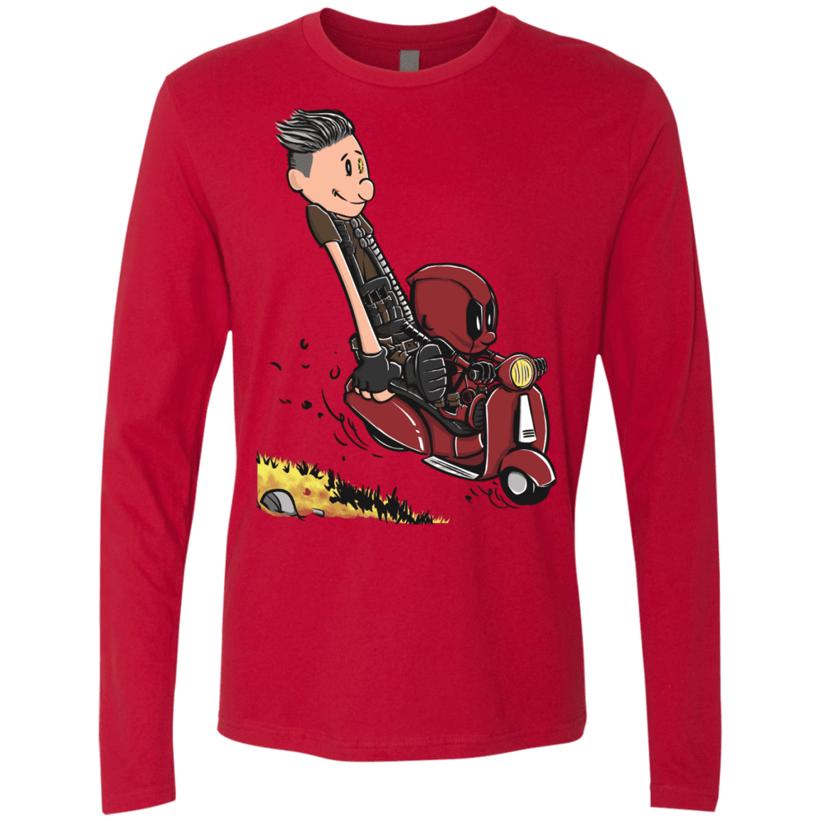 T-Shirts Red / S Calvin & Deadpool Men's Premium Long Sleeve