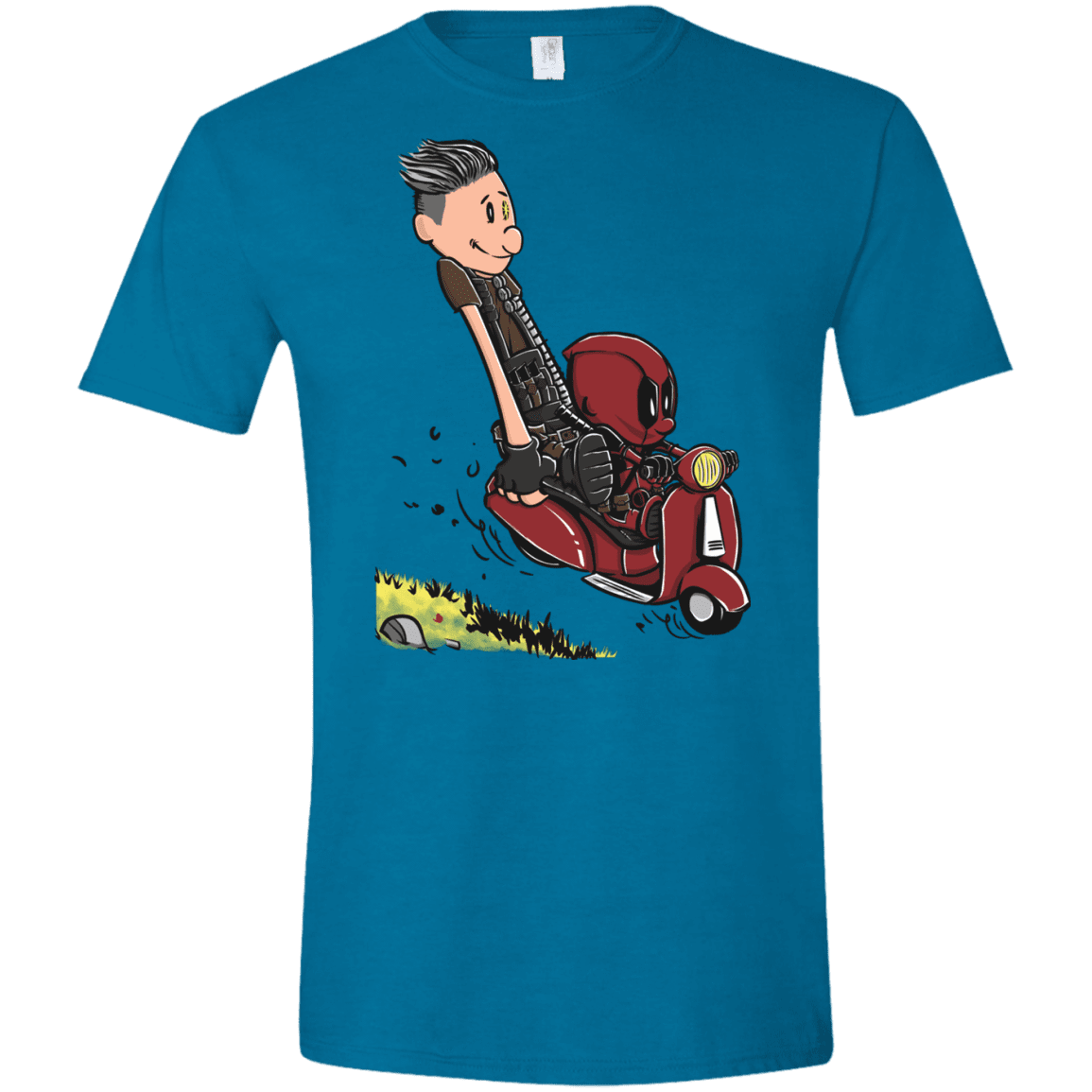 T-Shirts Antique Sapphire / S Calvin & Deadpool Men's Semi-Fitted Softstyle