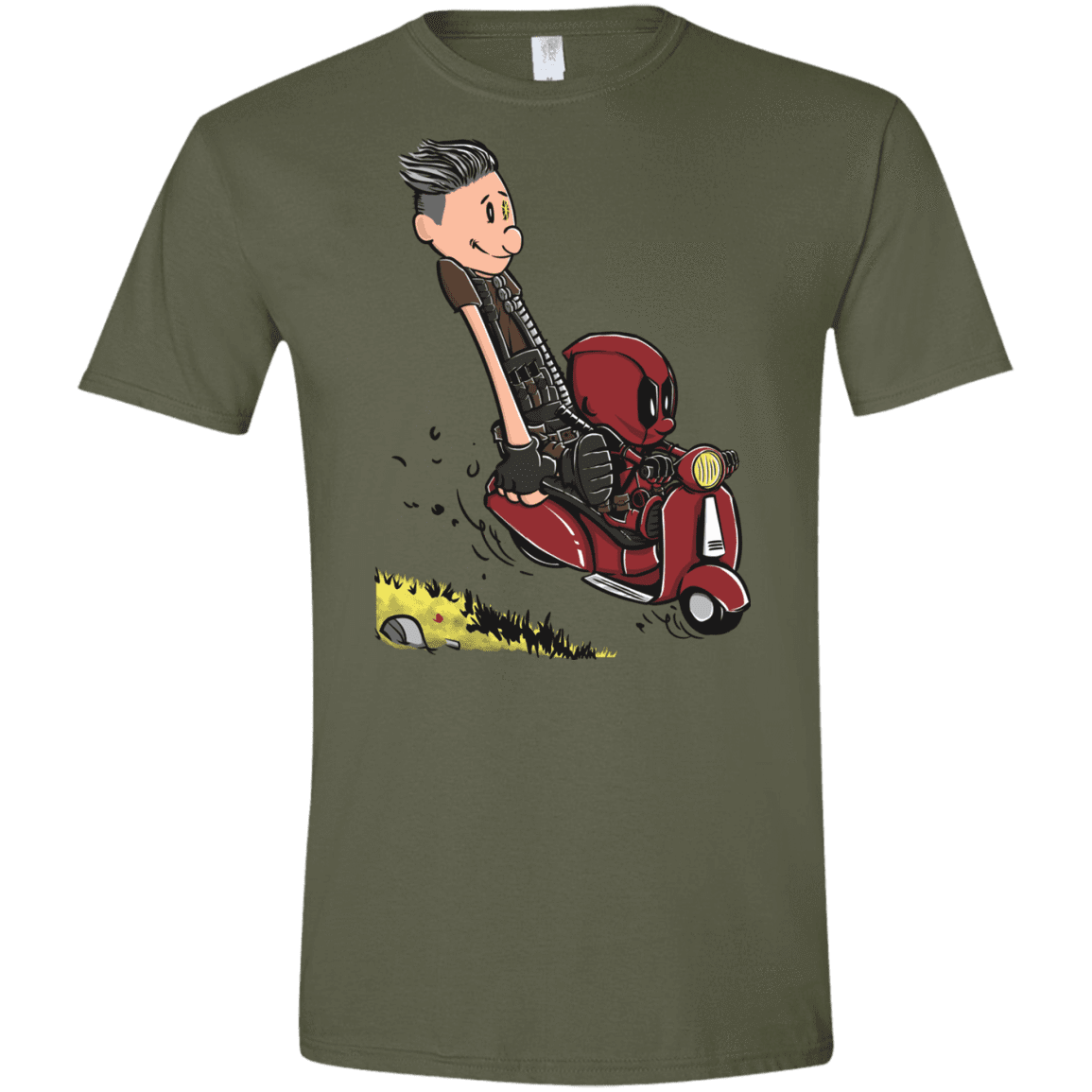 T-Shirts Military Green / S Calvin & Deadpool Men's Semi-Fitted Softstyle
