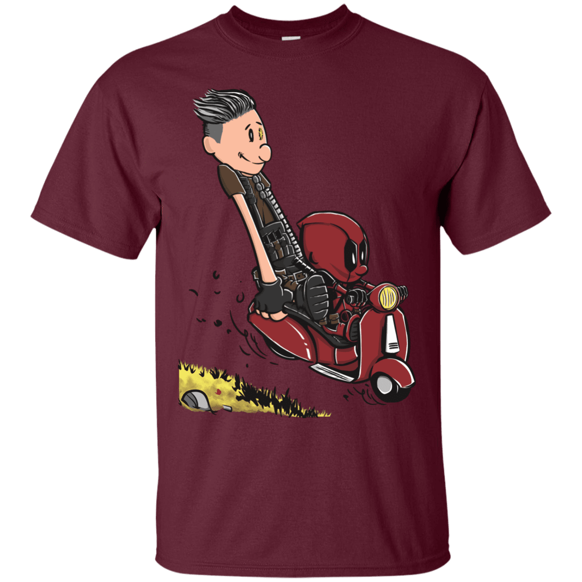 T-Shirts Maroon / S Calvin & Deadpool T-Shirt