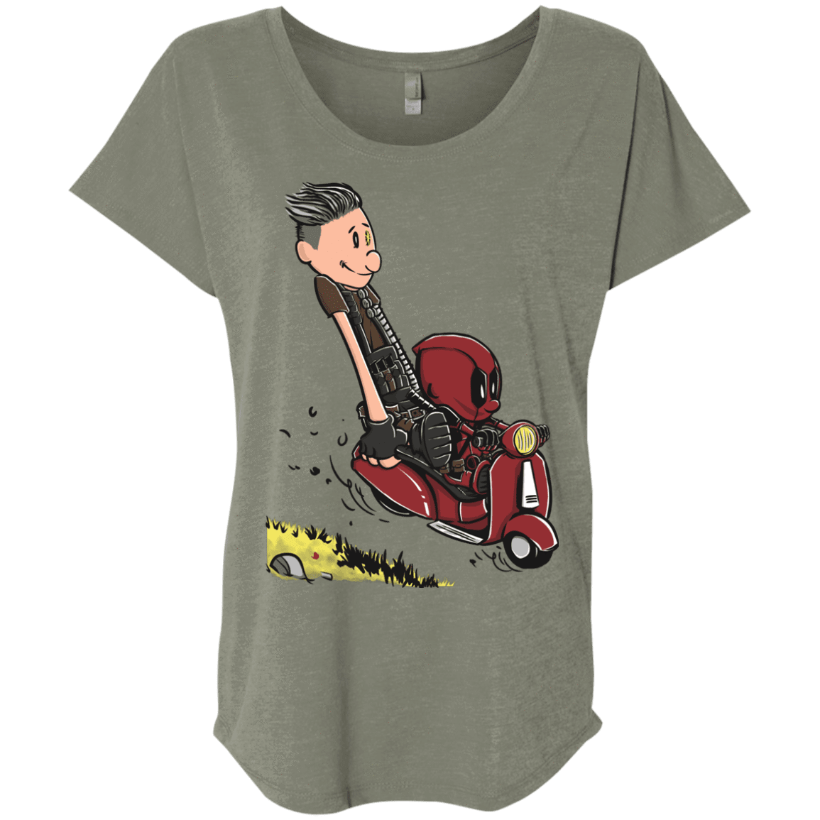 T-Shirts Venetian Grey / X-Small Calvin & Deadpool Triblend Dolman Sleeve