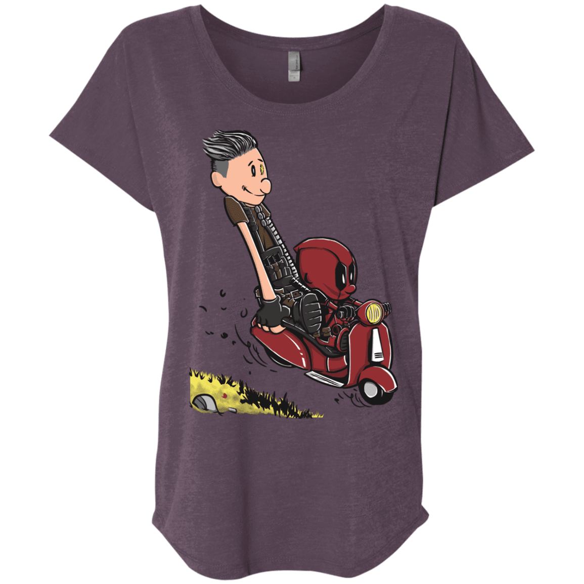 T-Shirts Vintage Purple / X-Small Calvin & Deadpool Triblend Dolman Sleeve
