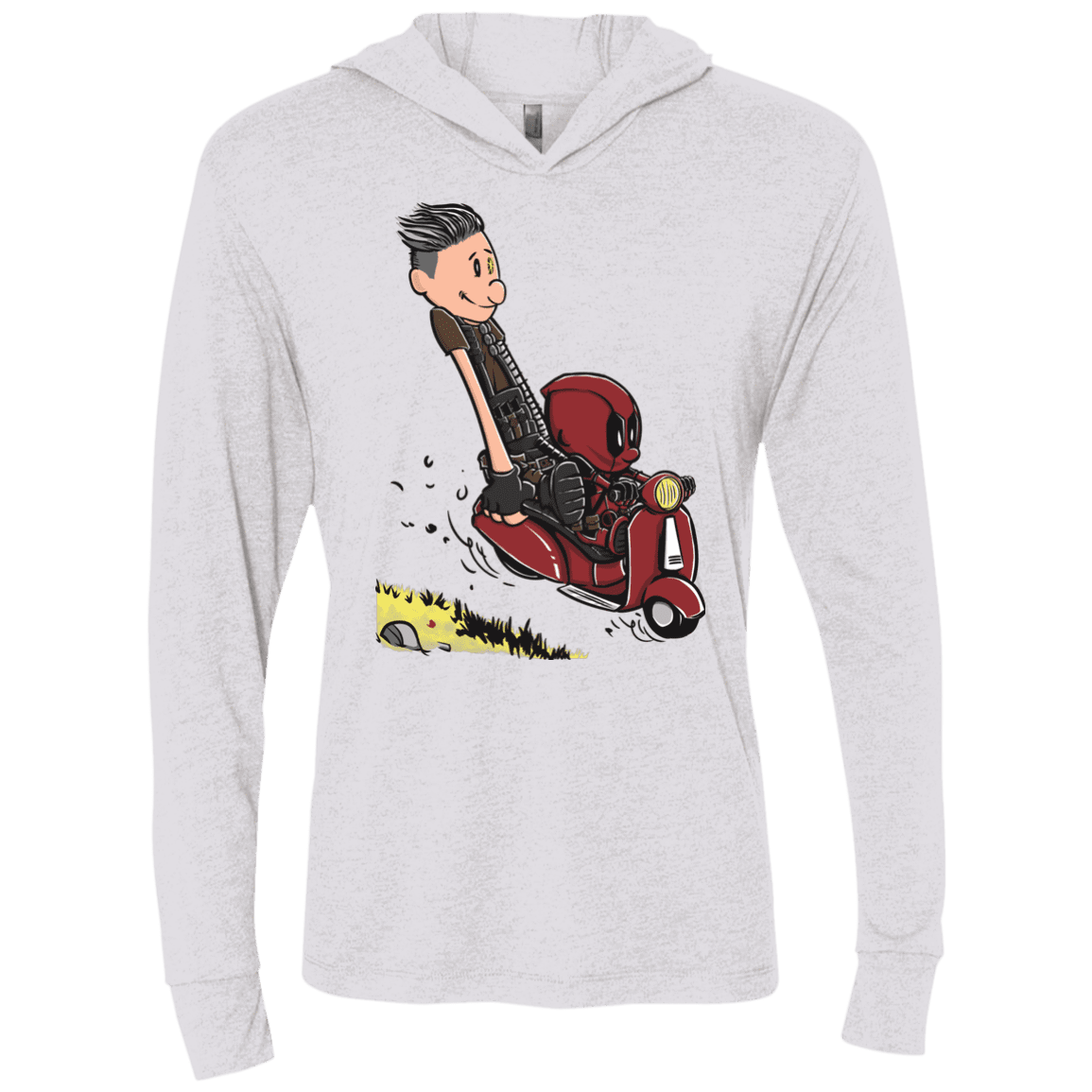 T-Shirts Heather White / X-Small Calvin & Deadpool Triblend Long Sleeve Hoodie Tee