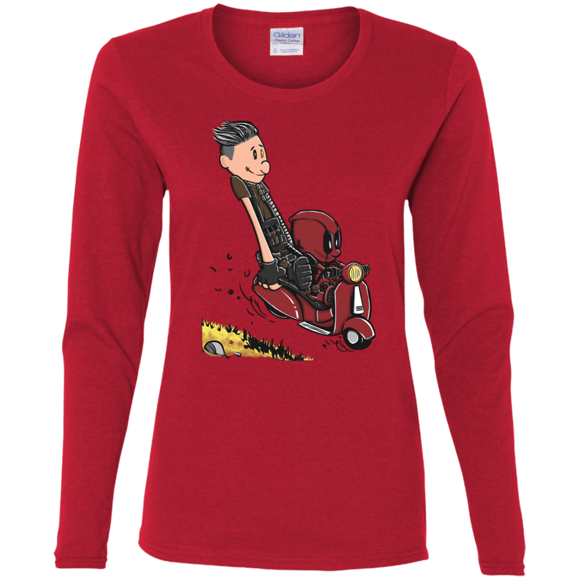 T-Shirts Red / S Calvin & Deadpool Women's Long Sleeve T-Shirt