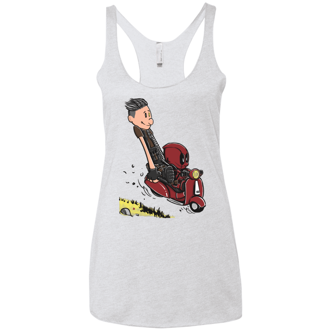 T-Shirts Heather White / X-Small Calvin & Deadpool Women's Triblend Racerback Tank