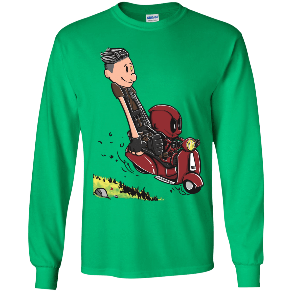 T-Shirts Irish Green / YS Calvin & Deadpool Youth Long Sleeve T-Shirt