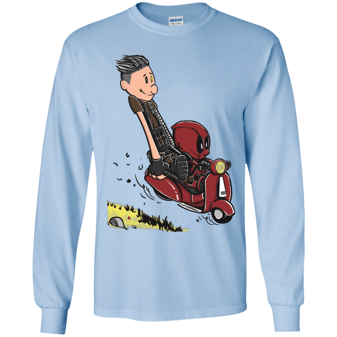 T-Shirts Light Blue / YS Calvin & Deadpool Youth Long Sleeve T-Shirt