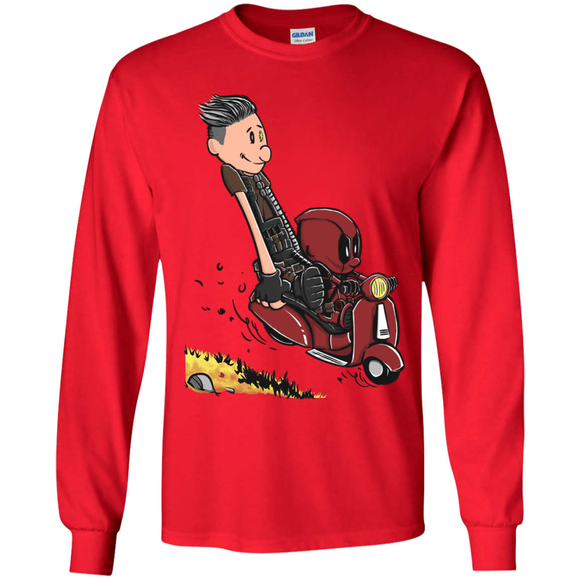 T-Shirts Red / YS Calvin & Deadpool Youth Long Sleeve T-Shirt