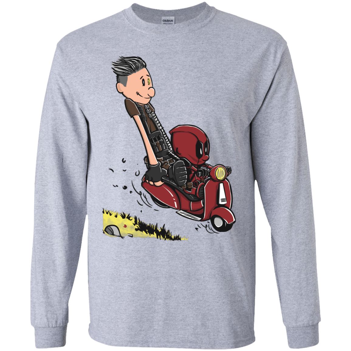 T-Shirts Sport Grey / YS Calvin & Deadpool Youth Long Sleeve T-Shirt