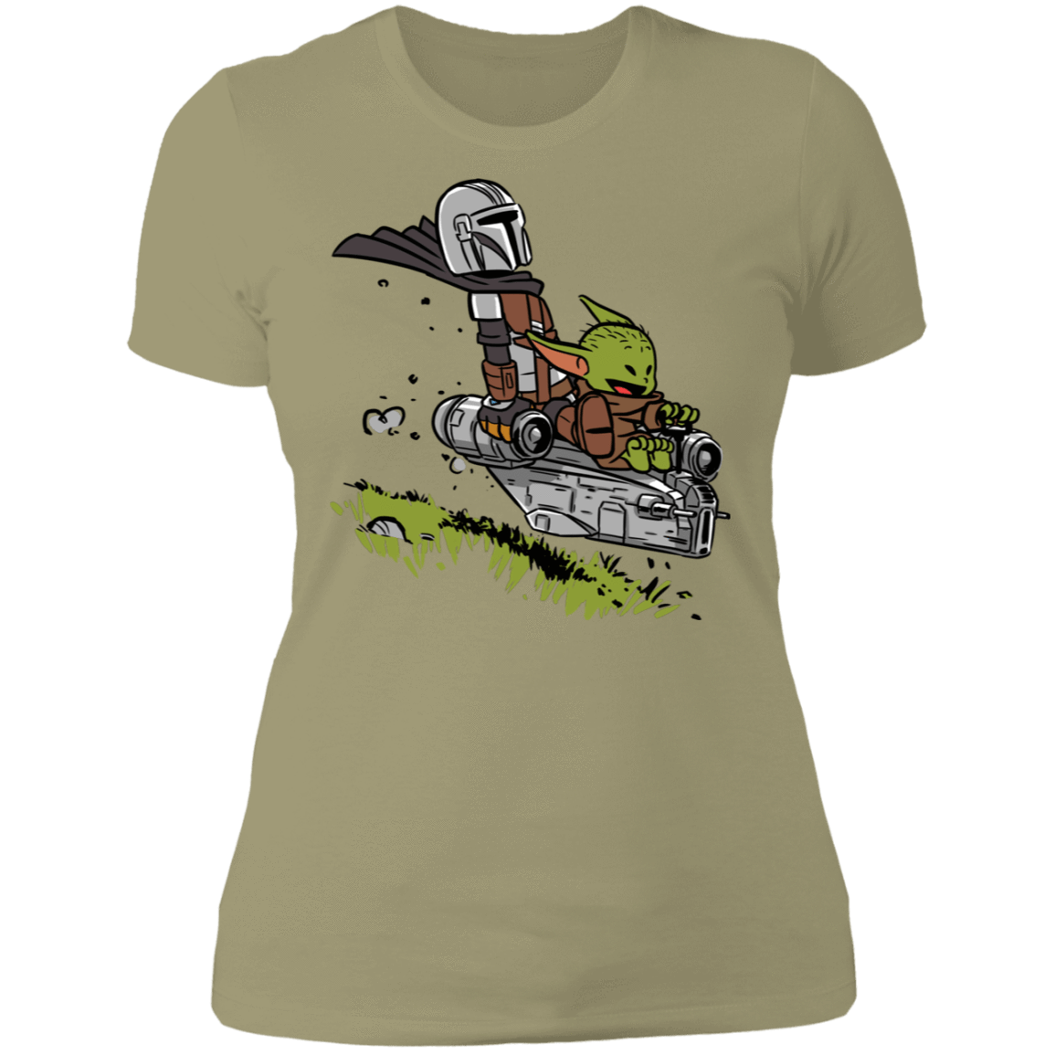 T-Shirts Light Olive / S Calvin Yoda Mandalorian Women's Premium T-Shirt