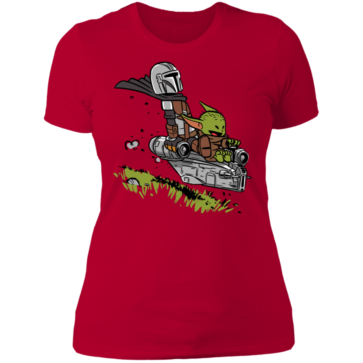 T-Shirts Red / S Calvin Yoda Mandalorian Women's Premium T-Shirt