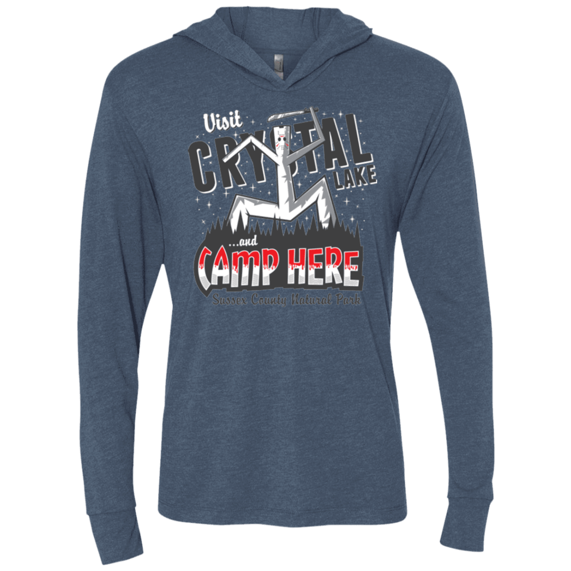 T-Shirts Indigo / X-Small CAMP HERE Triblend Long Sleeve Hoodie Tee