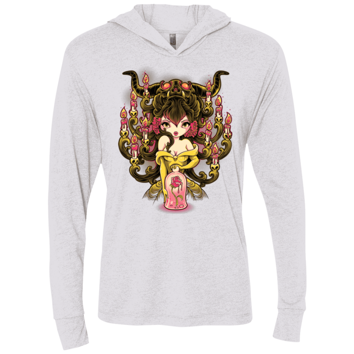 T-Shirts Heather White / X-Small Candelabra Triblend Long Sleeve Hoodie Tee