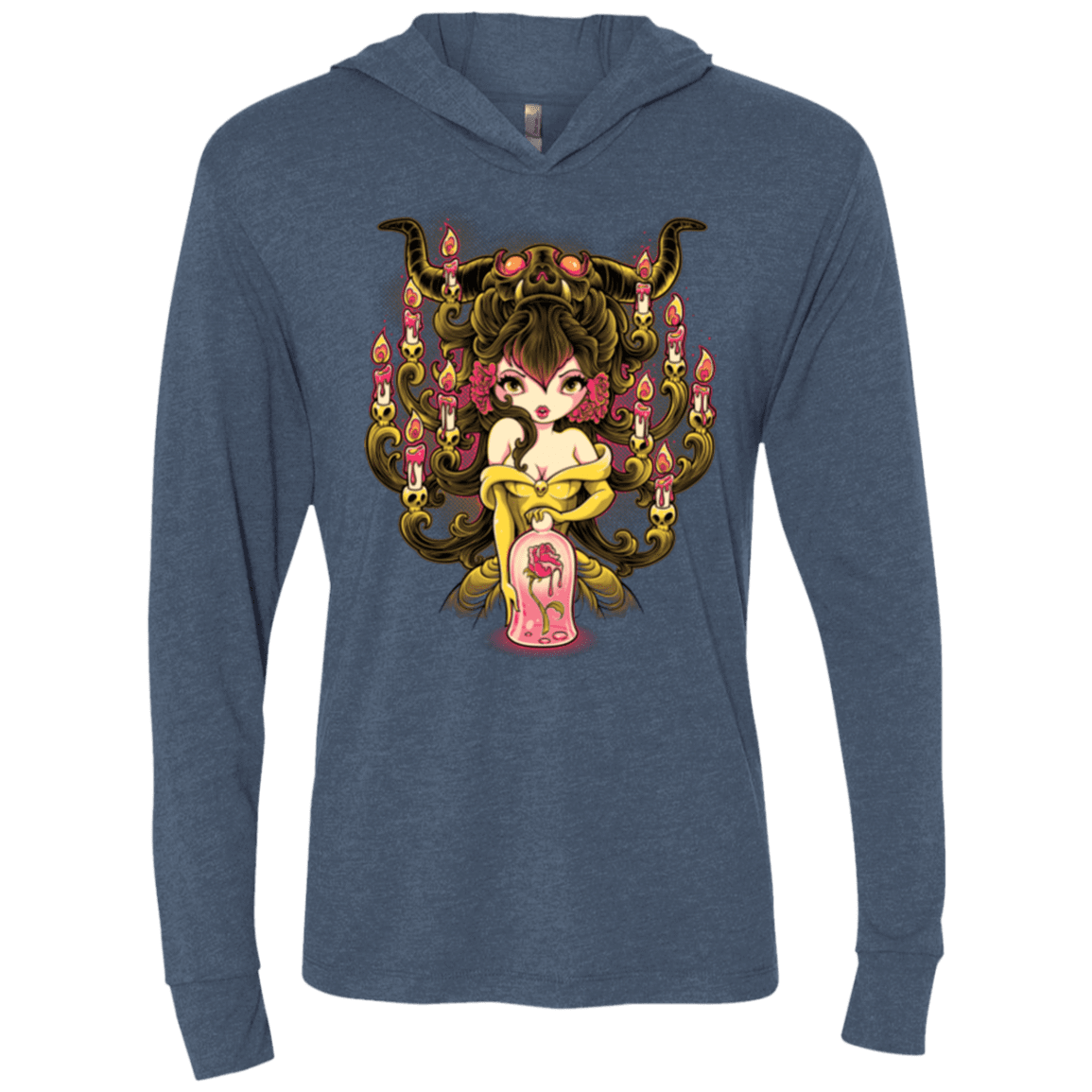 T-Shirts Indigo / X-Small Candelabra Triblend Long Sleeve Hoodie Tee